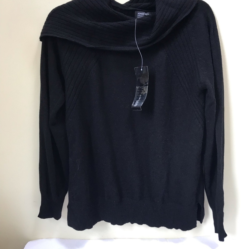 Jones New York NEW 100% Cashmere Sweater Cowl Shawl Collar Ribbed Minimalist P L